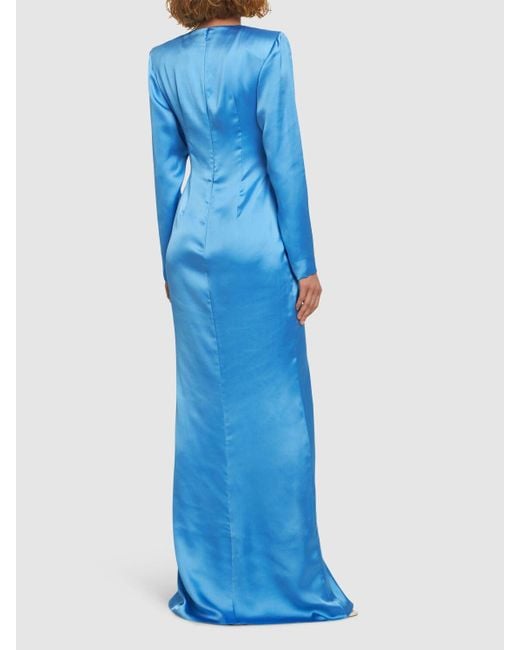 Vestido largo de satén drapeado Zuhair Murad de color Blue