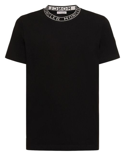 T-shirt slim-fit in jersey di cotone con logo jacquard di Moncler in Black da Uomo