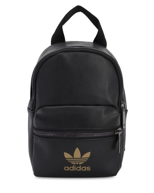 adidas Originals Mini Logo Faux Leather Backpack in Black - Lyst