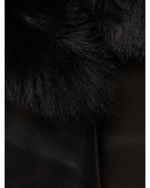 Magda Butrym Black Leather Detachable Fur Collar Jacket