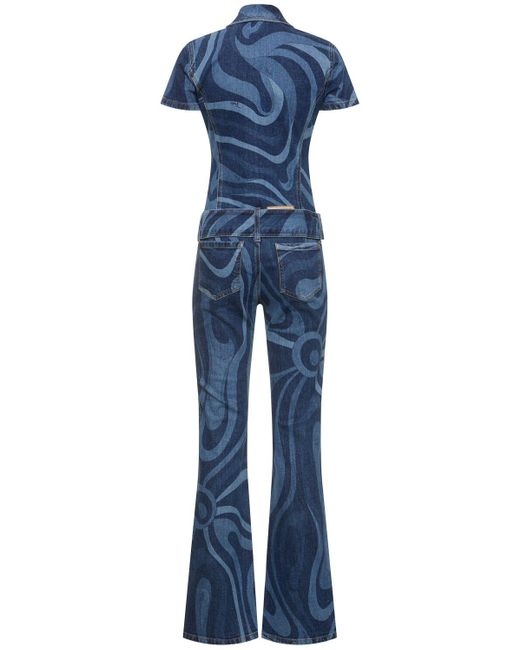 Emilio Pucci Blue Printed Denim Long Jumpsuit