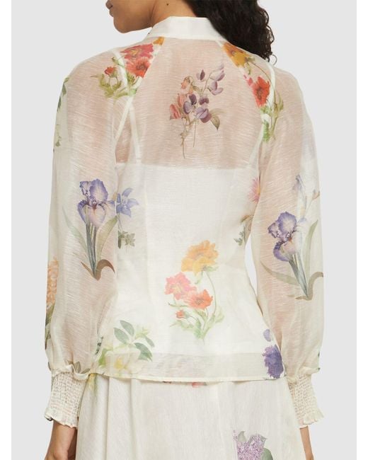 Blusa de lino de seda estampada Zimmermann de color Natural