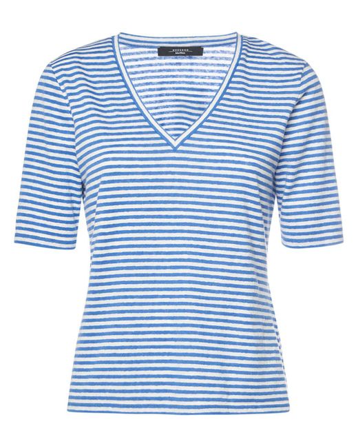 Weekend by Maxmara Blue Brunate Linen Jersey V Neck T-shirt