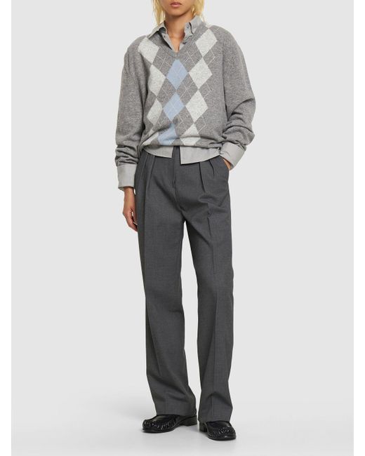 Pantaloni larghi in misto lana con pinces di DUNST in Gray