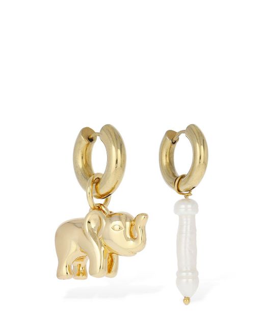Timeless Pearly Metallic Elephant & Pearl Mismatched Earrings