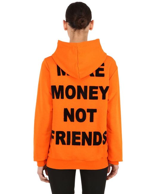 Women S Orange Logo Print Cotton Sweatshirt Hoodie - 