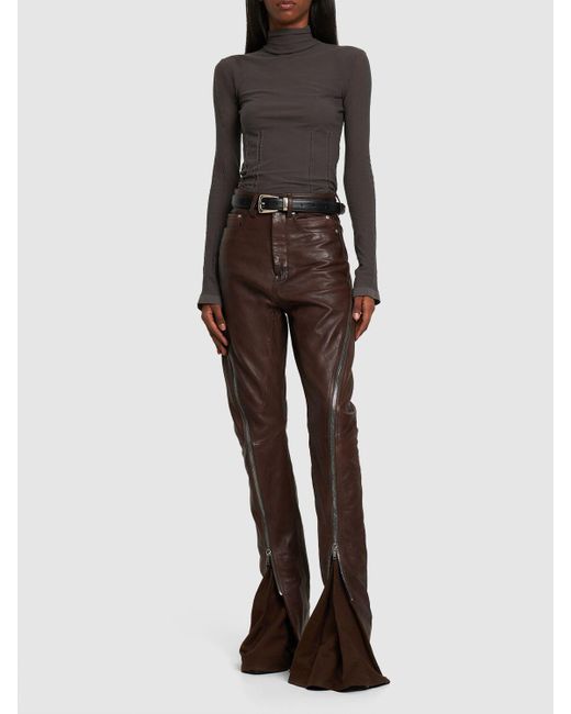 Rick Owens Brown Bolan Banana Flared Leather Pants W/Zips