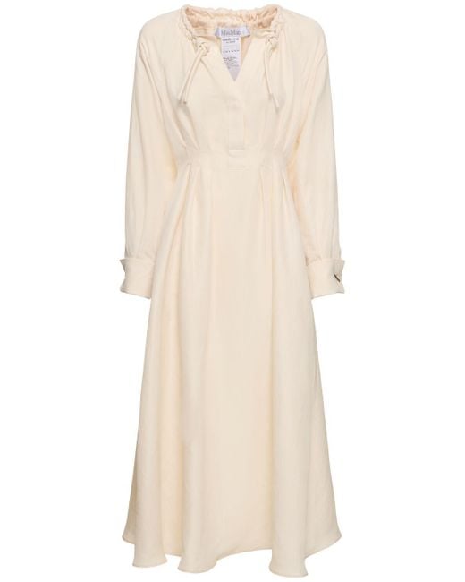 Max Mara Natural Drina Linen & Silk Twill L/s Midi Dress