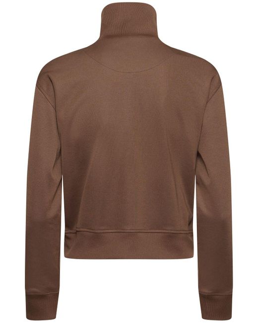 The Attico Brown Glänzendes Jersey-oberteil Mit Reißverschluss