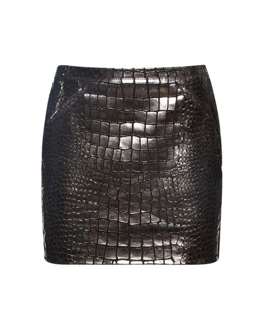 Tom Ford Black Croc Embossed Laminated Leather Skirt