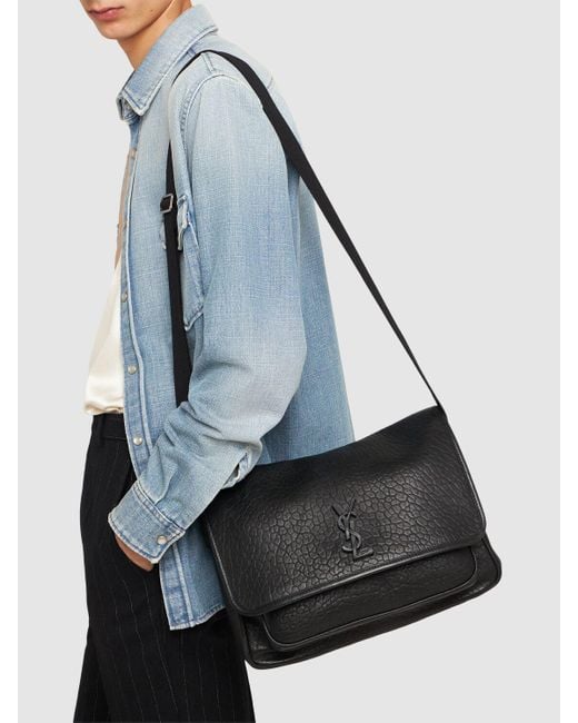 Saint Laurent Black Niki Leather Messenger Bag for men