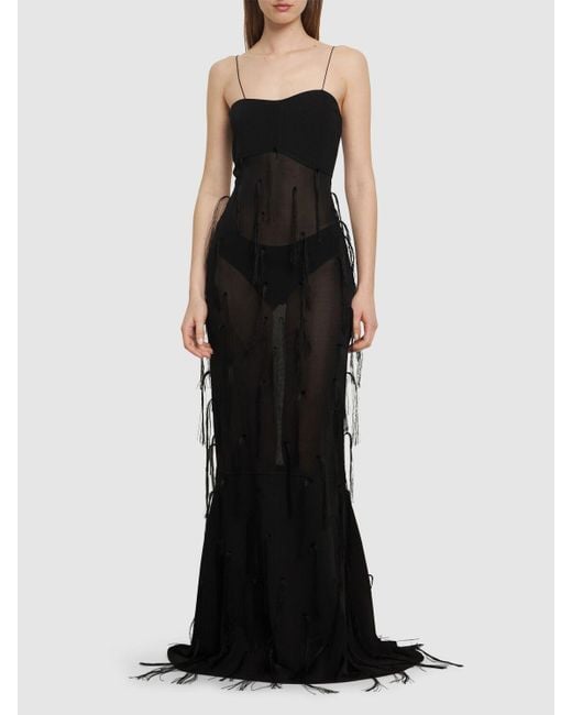 Jacquemus Black La Robe Fino Embroidered Mesh Long Dress