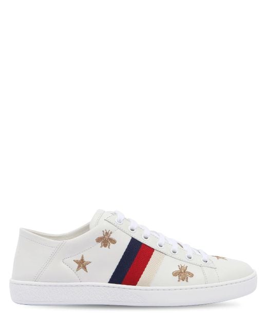 Gucci White New Ace Bee-embroidered Leather Trainers