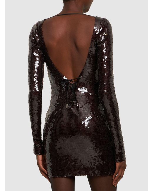 16Arlington Brown Solarium Sequined Lace-Up Dress