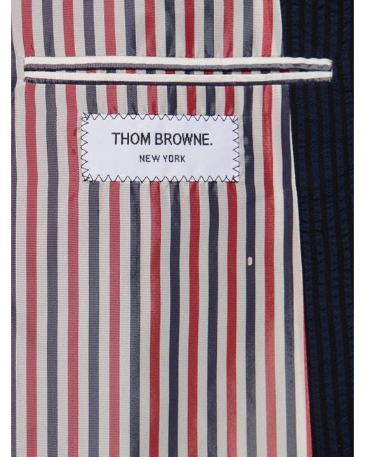 Thom Browne Blue Wollseersuckerjacke Mit Taschen