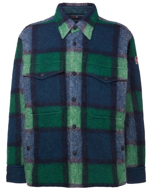 3 MONCLER GRENOBLE Green Waier Check Wool Blend Shirt Jacket for men