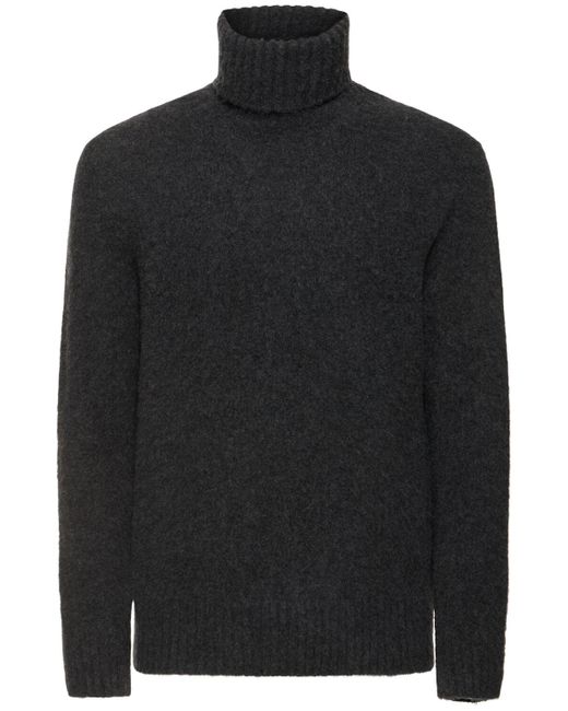 Piacenza Cashmere Black Wool Knit Turtleneck Sweater for men