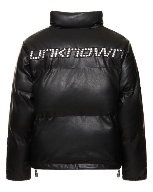 Unknown Black Faux Leather Puffer Jacket for men