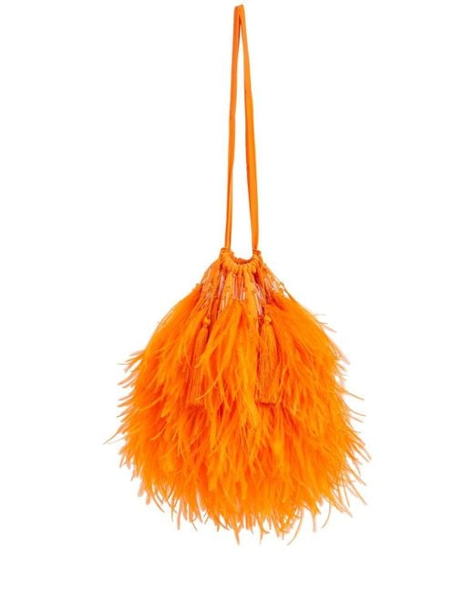 Bolso de mano con detalles de plumas Greta The Attico de color Orange