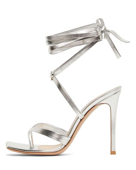 Gianvito Rossi Leather 105mm Ribbon Gladiator Metallic Sandals in Silver (Natural) | Lyst