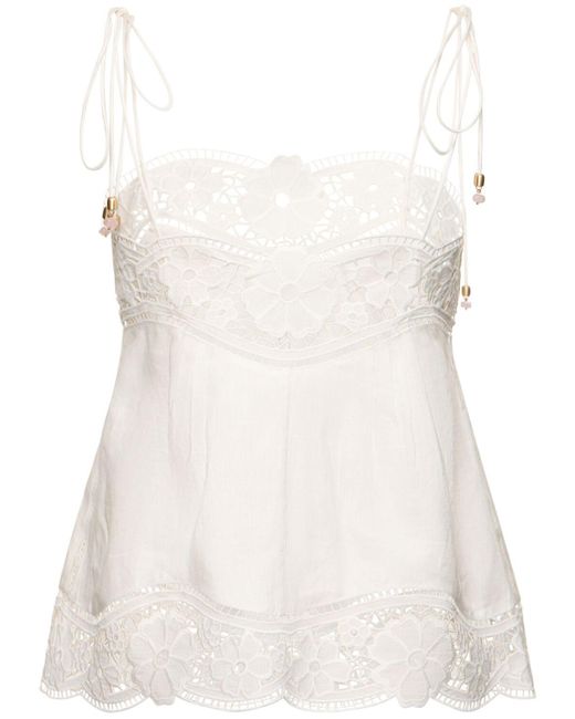 Top august in lino / broderie di Zimmermann in White