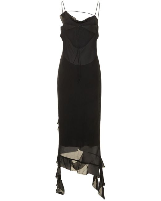 Acne Black Ruffled Chiffon Long Dress