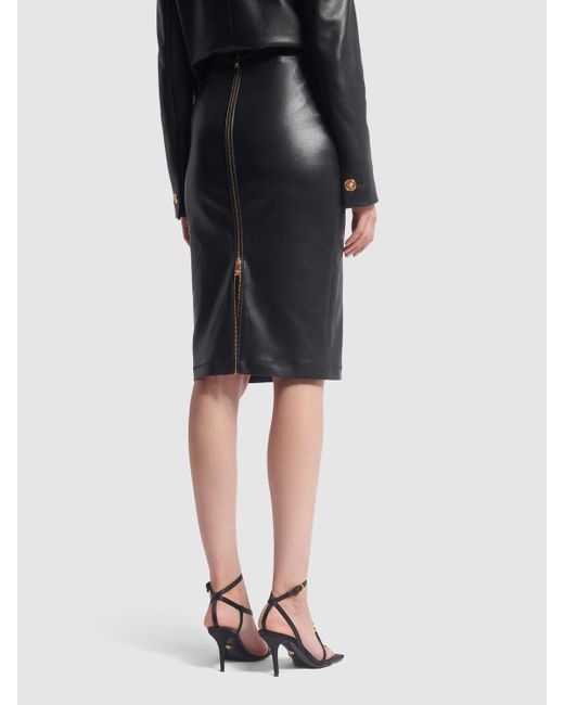 Versace Black Shiny Stretch Leather Midi Skirt