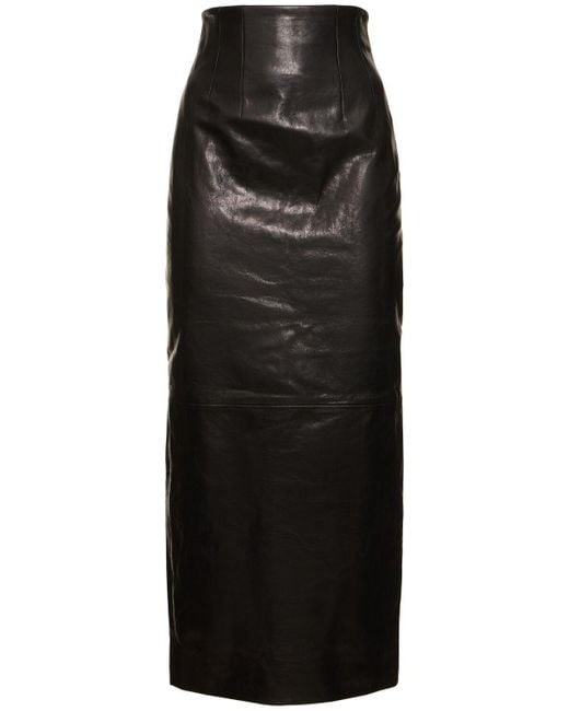 Khaite Black Loxley Leather Midi Skirt
