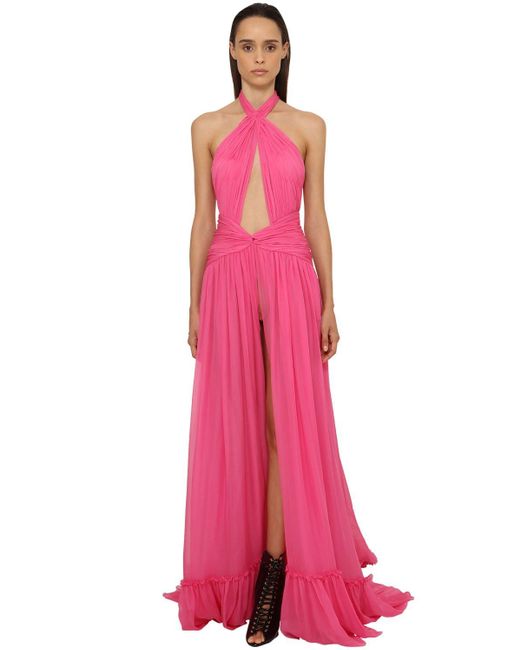 Dundas Pink Georgette Long Dress W/ Cut Outs