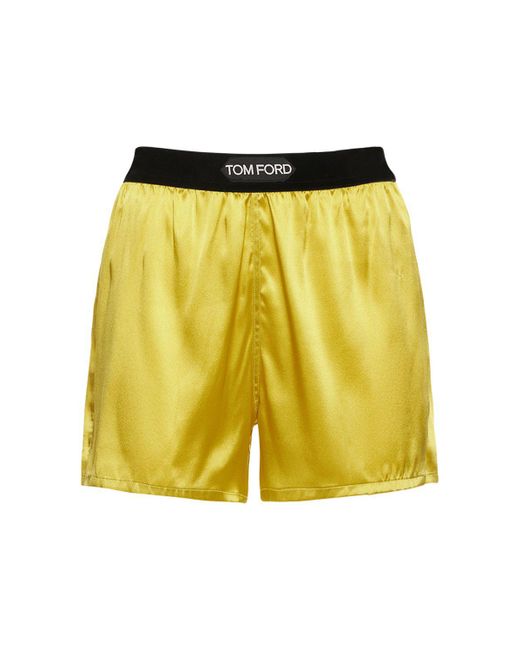 Tom Ford Yellow Logo Silk Satin Mini Shorts