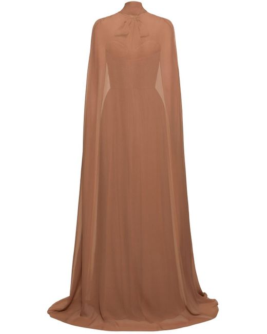 Elie Saab Brown Strapless Silk Long Dress