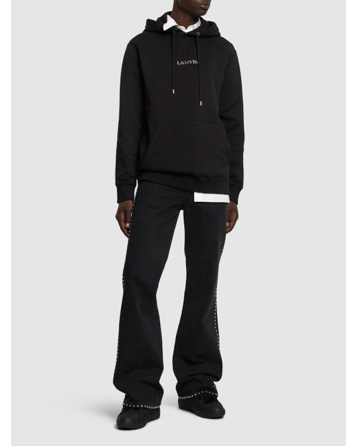 Lanvin Black Logo Embroidery Oversized Cotton Hoodie for men