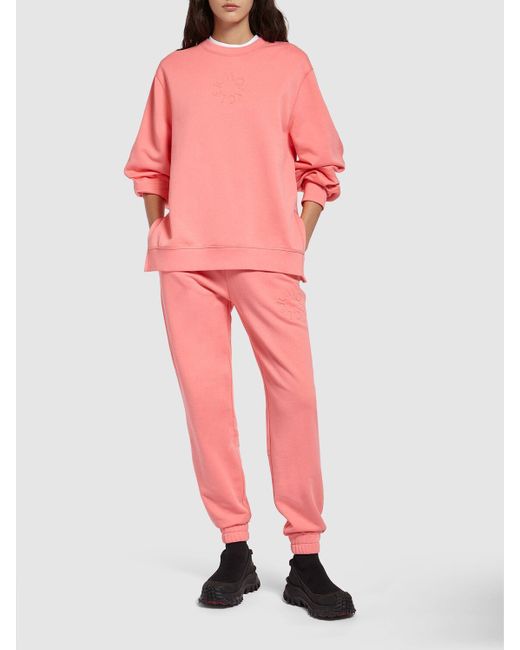 Sweat-shirt en coton à logo embossé Moncler en coloris Pink
