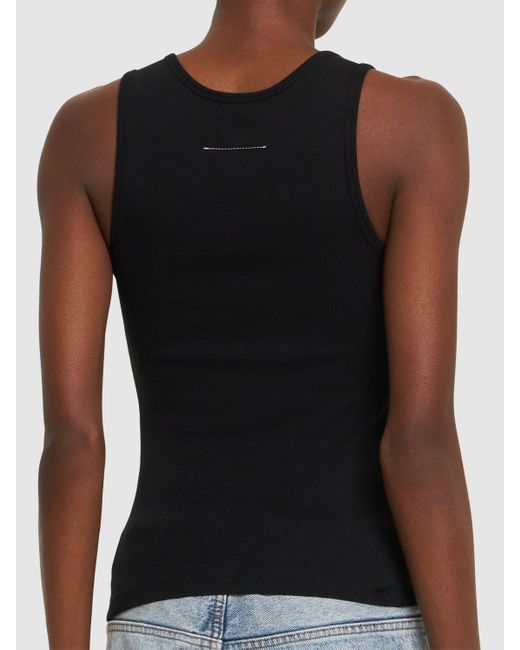 MM6 by Maison Martin Margiela Black Stretch Cotton Ribbed Tank Top