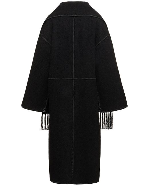 Totême  Black Embroidered Scarf Wool Blend Long Coat