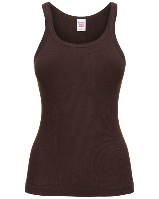 Re/done Brown Ribbed Cotton Tank Top