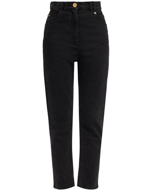 Balmain Black High Rise Stretch Cotton Straight Jeans