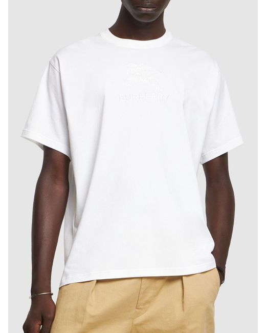 Camiseta de algodón con bordado Burberry de hombre de color White