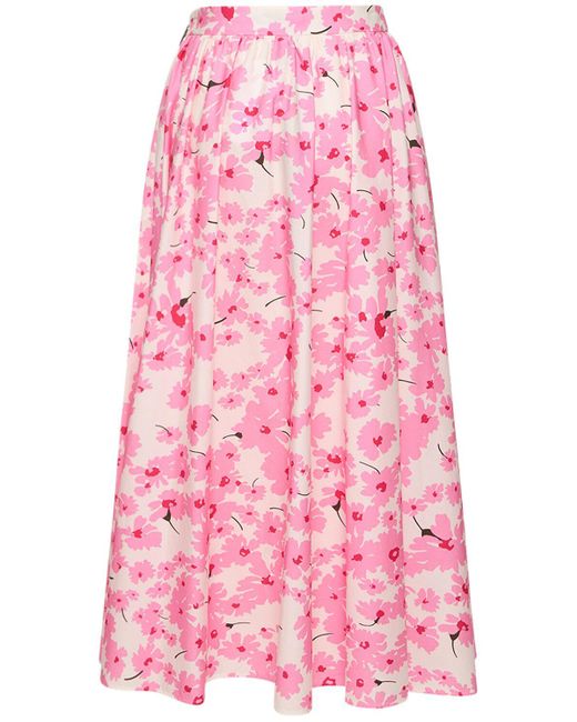 MSGM Pink Printed Cotton Midi Skirt