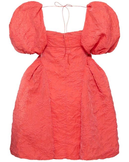 CECILIE BAHNSEN Red Sidra Cotton Blend Puff Sleeve Minidress