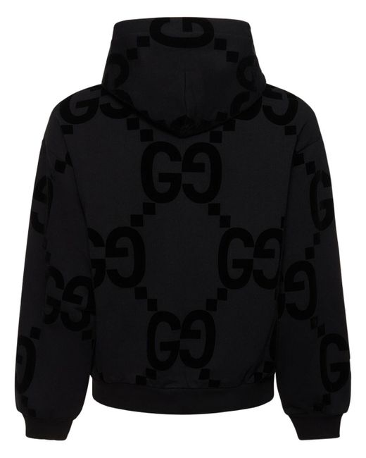 メンズ Gucci GG フロック プリント コットンフリース スウェットシャツ, ブラック, ウェア Black