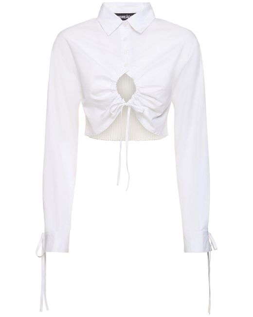 ANDREADAMO White Cotton Crop Shirt W/ Rib Knit Back