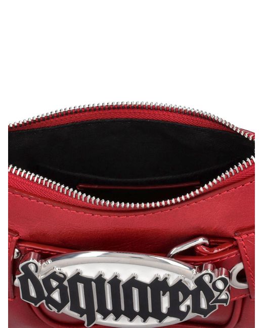 DSquared² Red Gothic Logo Belted Leather Clutch