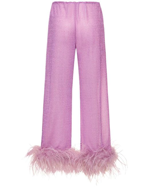 Oseree Pink Lumière Long Pants W/ Feathers