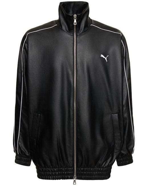 PUMA Black T7 Faux Leather Track Jacket for men
