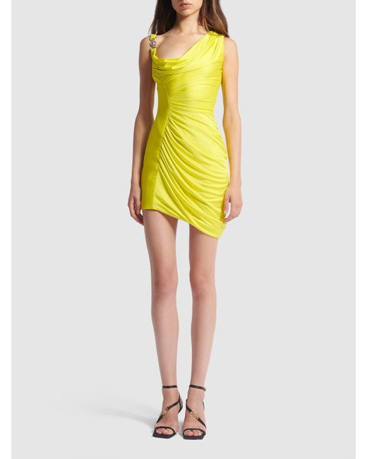 Versace Yellow Draped Jersey Mini Dress