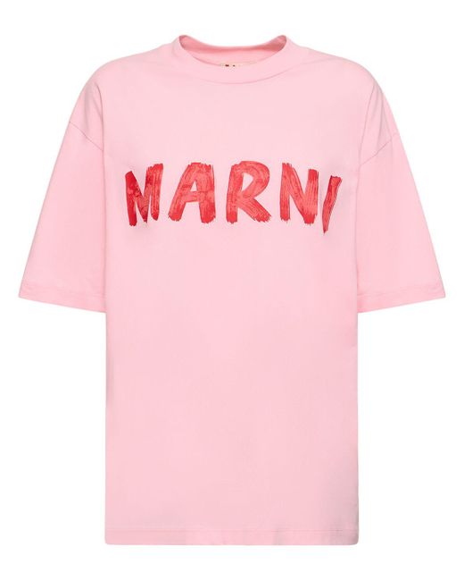 Marni Pink Oversize Cotton Jersey Logo T-Shirt