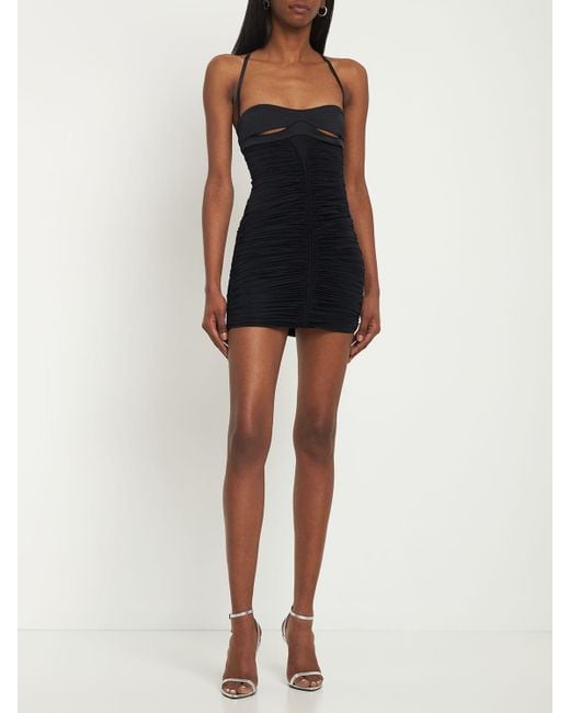 Mugler Ruched Sheer Jersey Crossed Mini Dress in Black Lyst