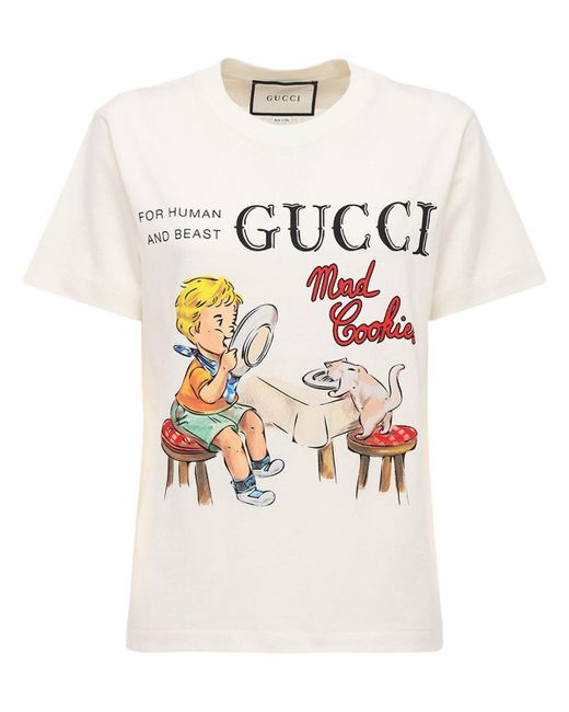 Gucci White T-shirt Aus Baumwolljersey Mit Druck