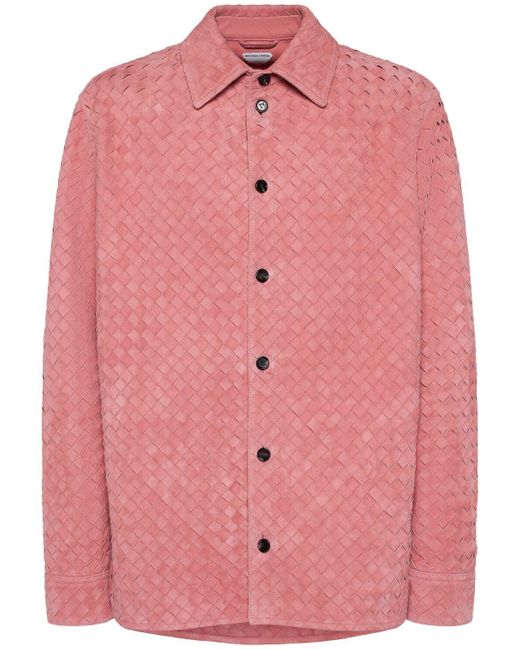 Bottega Veneta Intrecciato-wildleder- Und Lederhemd in Pink für Herren